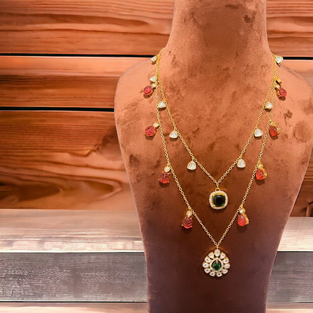 Double Layered Moissanite Polki Necklace