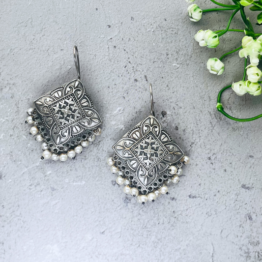 Silver Oxidised Hook Earrings