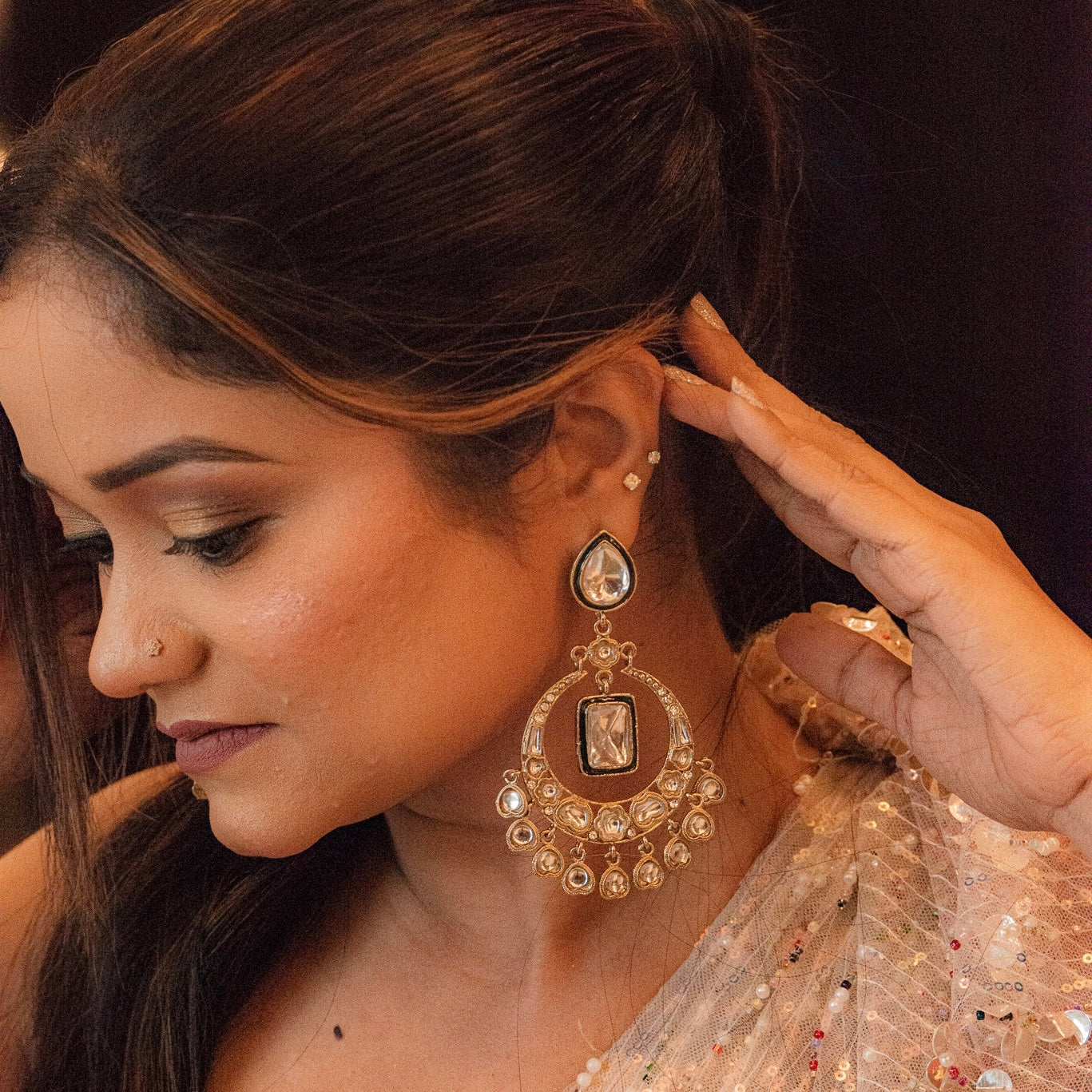 Alia Bhatt Inspired Kundan Chandbali Earrings