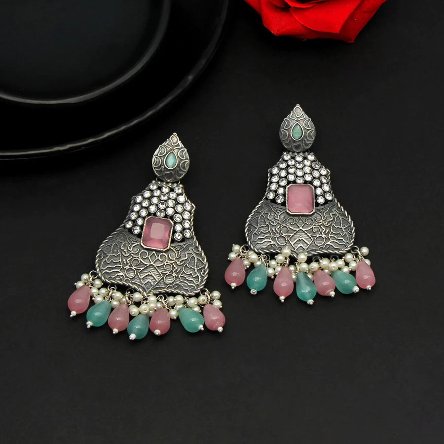 Pink & Pista Green Premium Oxidised Earrings
