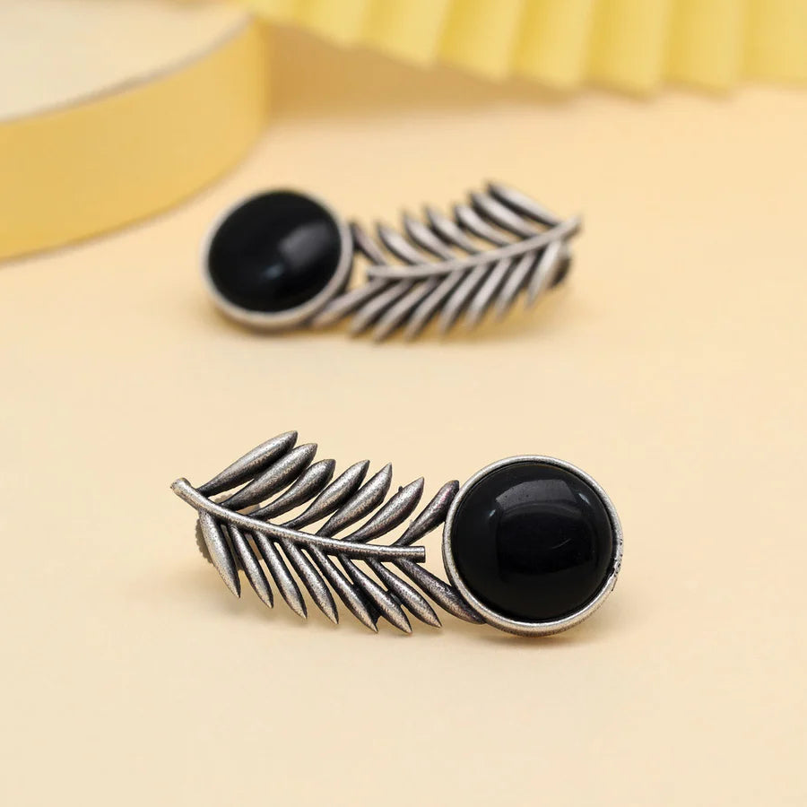 Stone Leaf Oxidised Earrings
