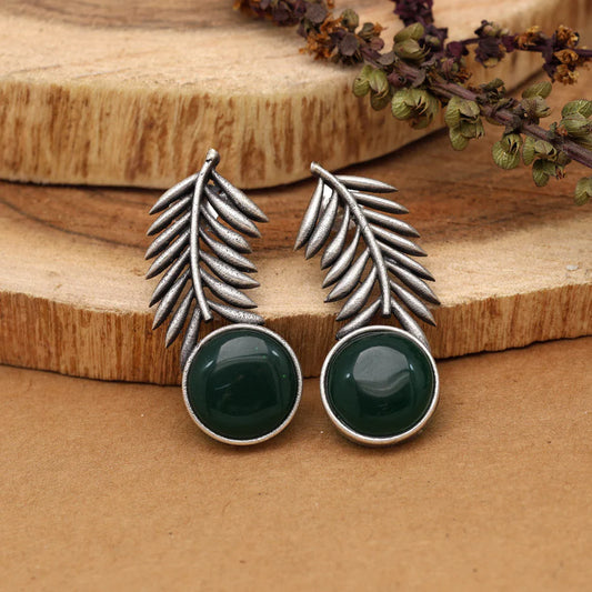 Stone Leaf Oxidised Earrings