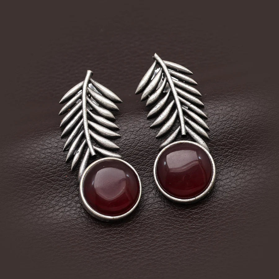 Stone Leaf Oxidised Earrings