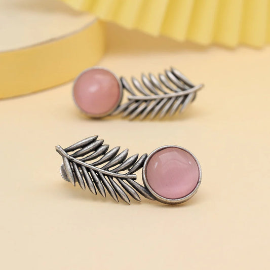Stone Leaf Oxidised Earrings