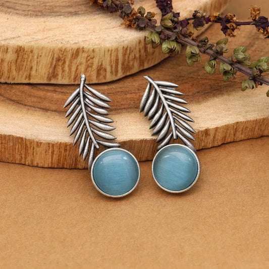 Stone Leaf Oxidised Earrings