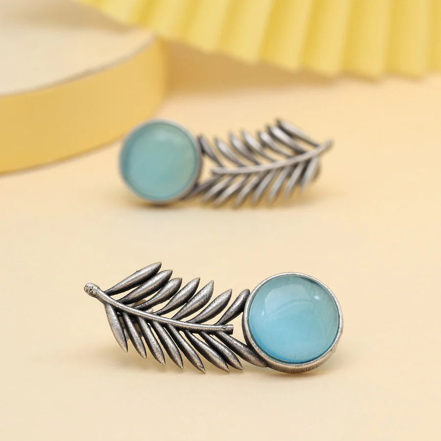Stone Leaf Oxidised Earrings