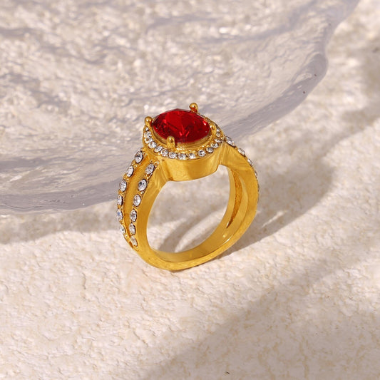 Red Rhinestones Statement Ring