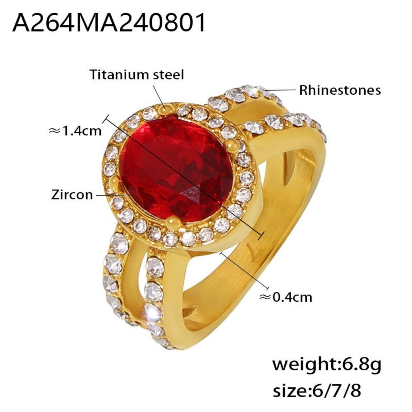 Red Rhinestones Statement Ring