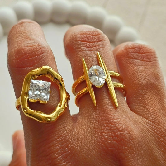 Gold Solitaire Statement Ring