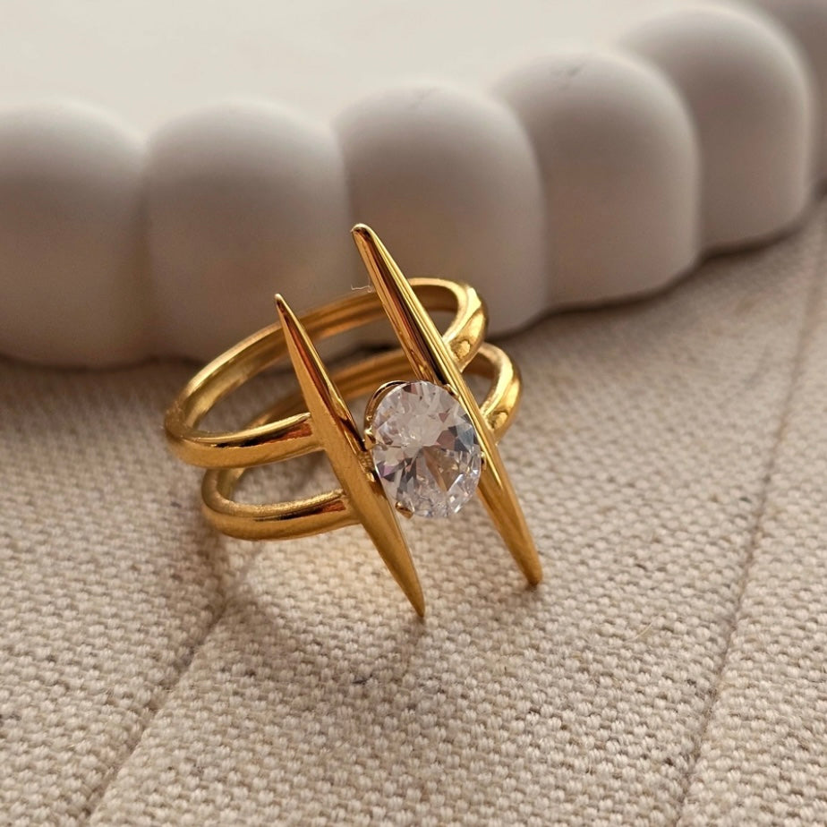 Gold Solitaire Statement Ring