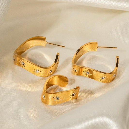 18K Gold AD Studded Hoop Earring