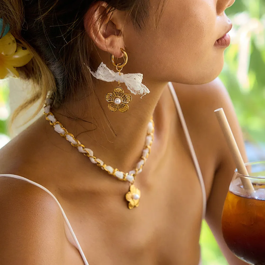 Flower Bow Hoop Earrings