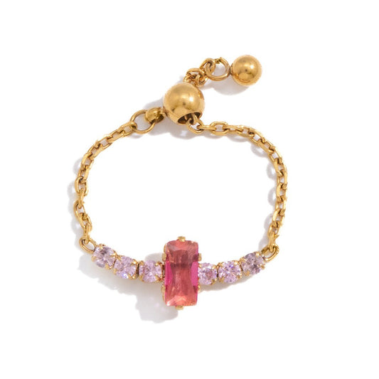Pink Stone Chain Ring