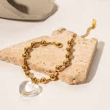 Crystal Heart with Gold Chain Bracelet