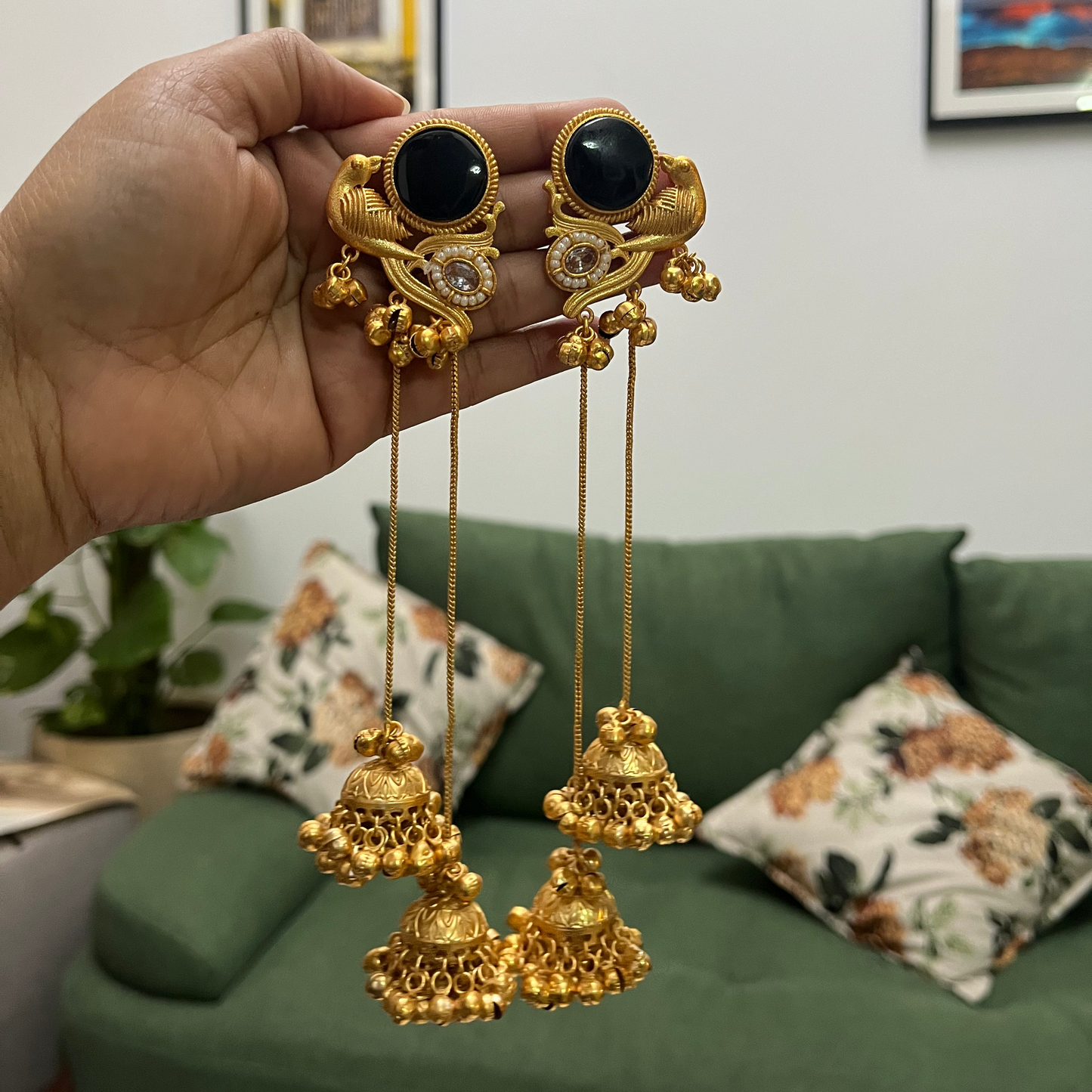 Bird Stone Kashmiri Earrings
