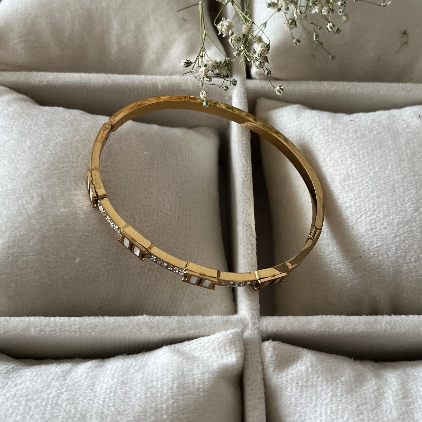 White AD Studded Cuff Bracelet