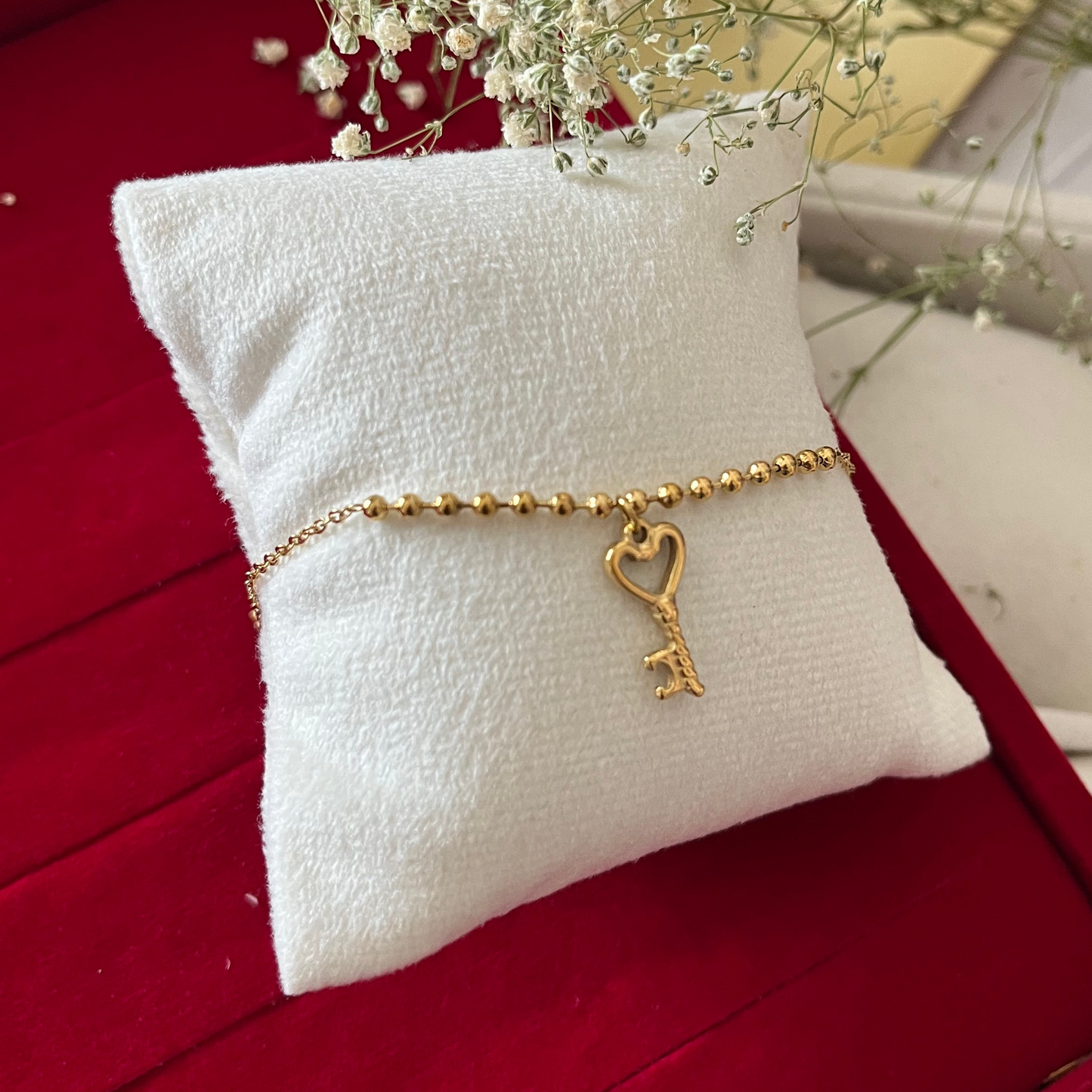 Gold Heart Key Chain Bracelet