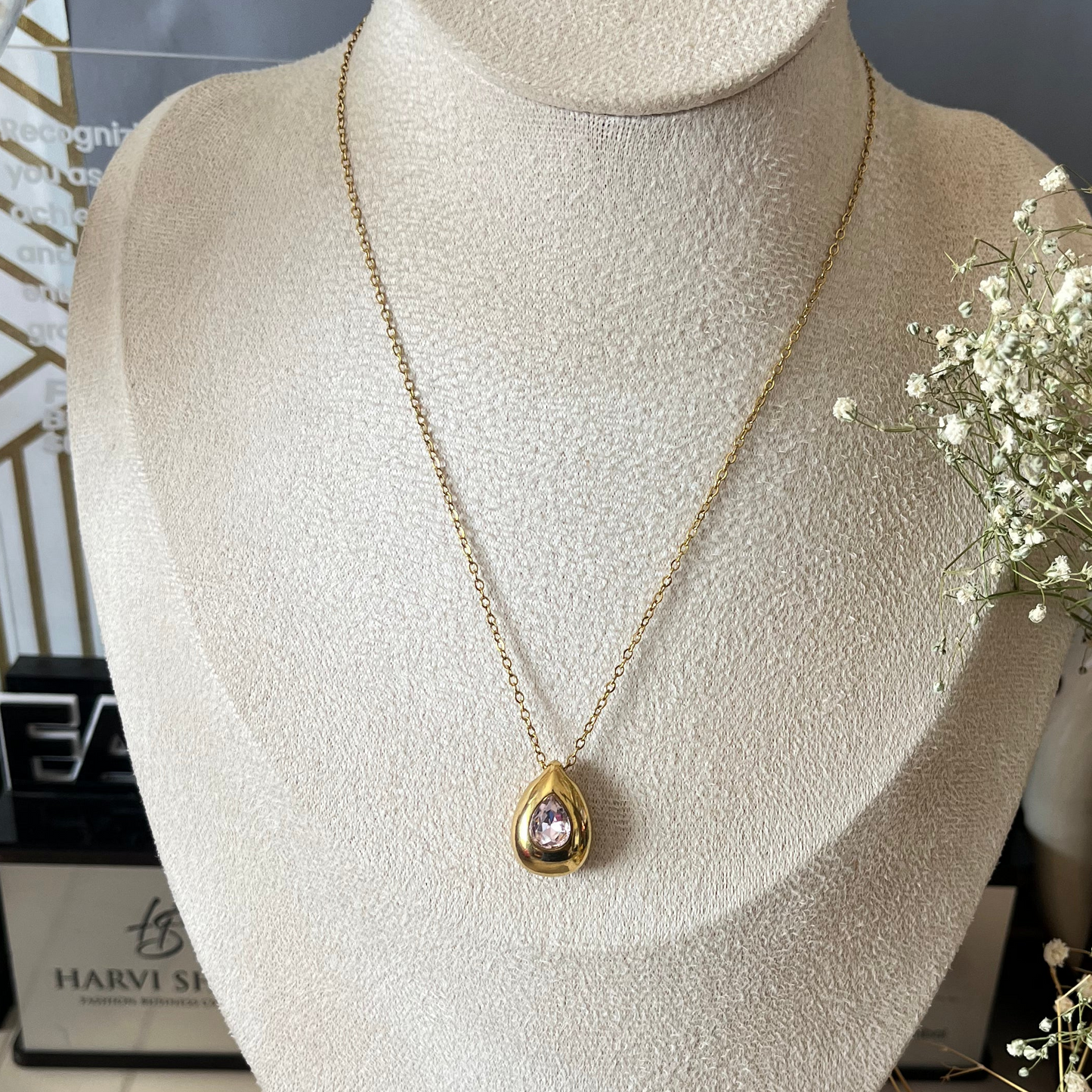 Pink Stone Chain Necklace