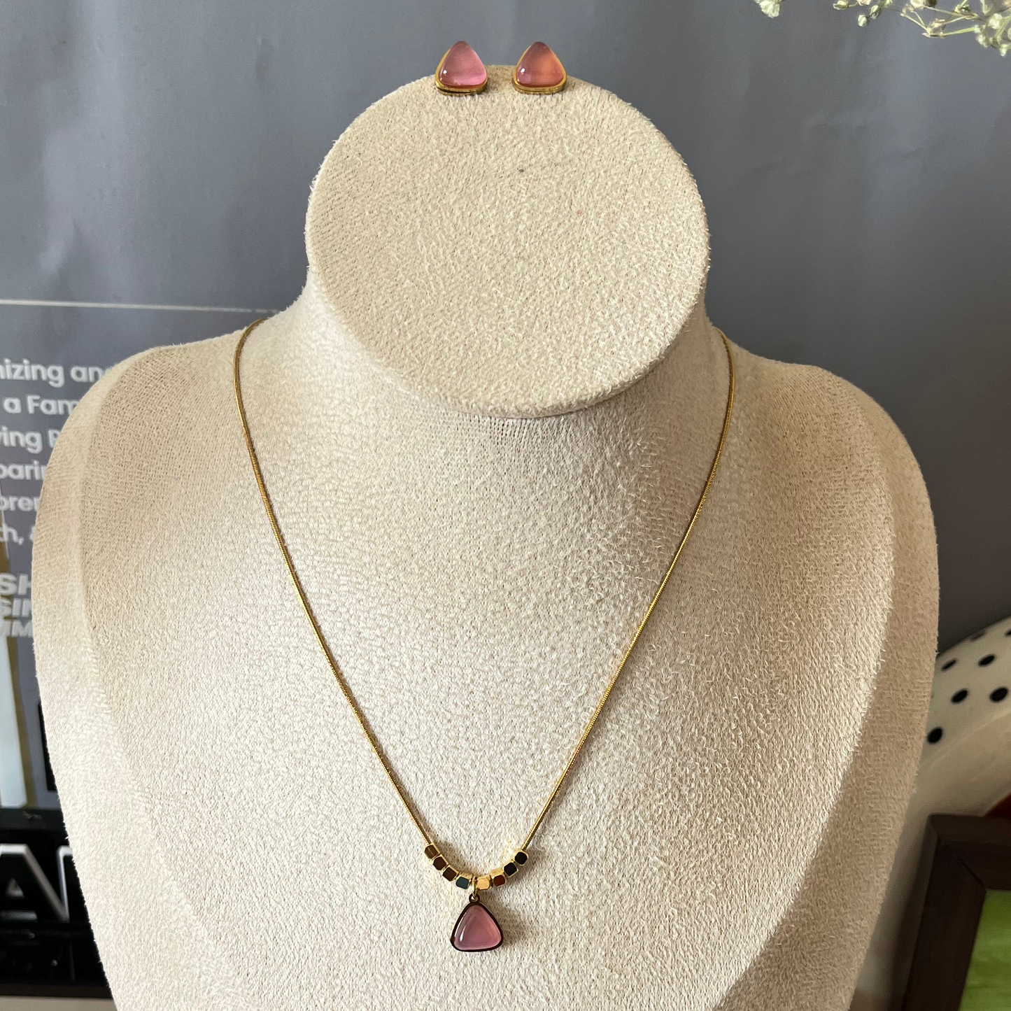 Mauve Pink Chain Necklace Set