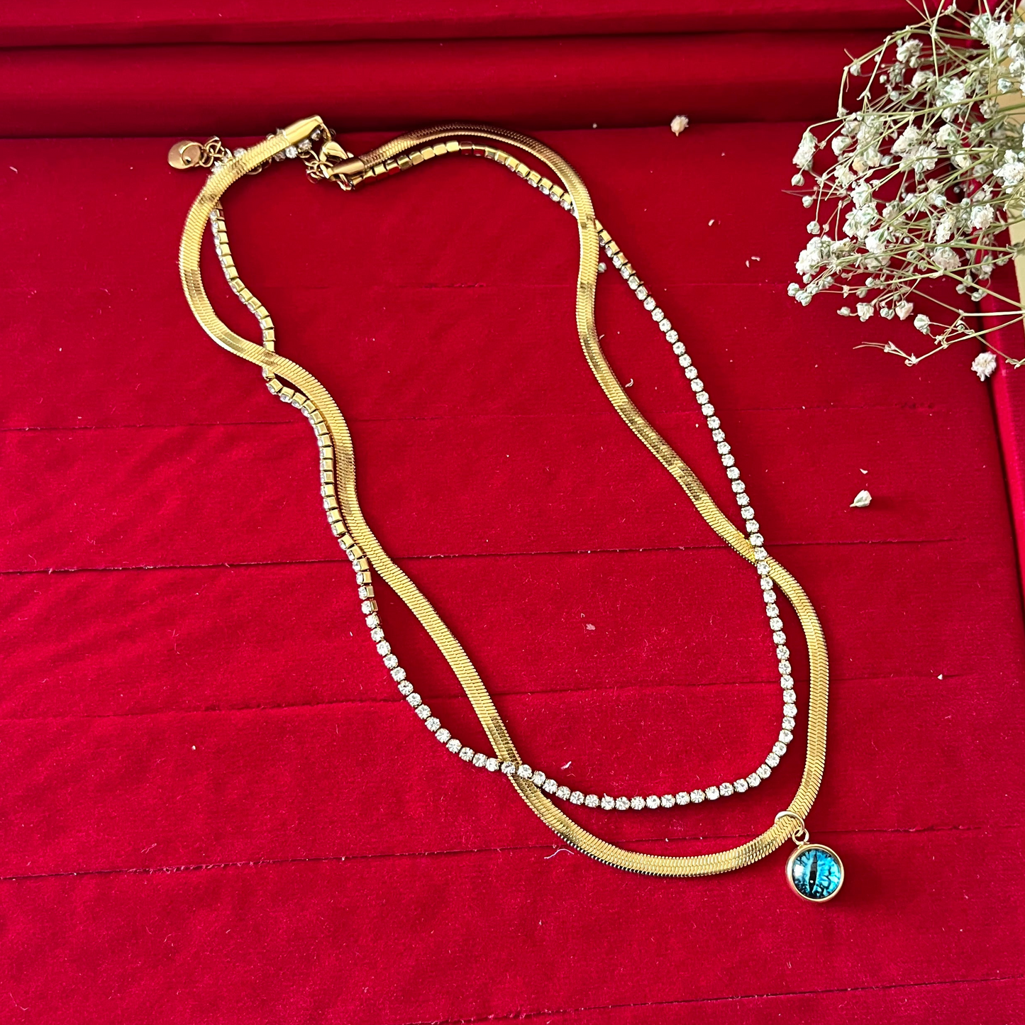 Evil Eye Double Layered Chain Necklace