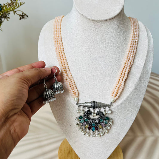 Peach Beads Necklace Set