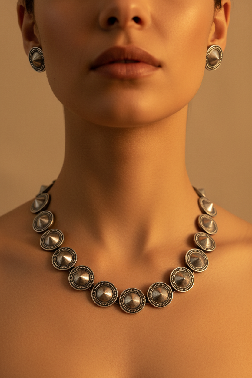 Silver Coin Necklace Set