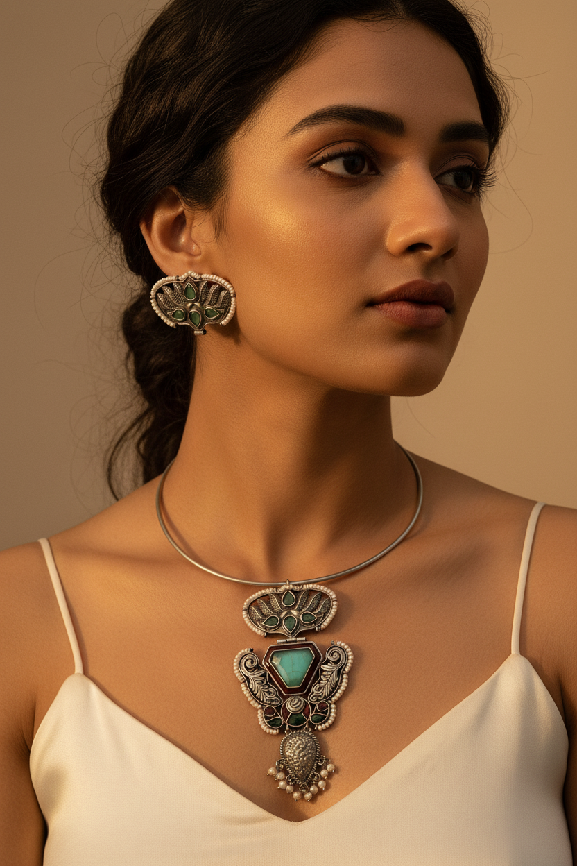 Mint Stone Hasli Necklace Set