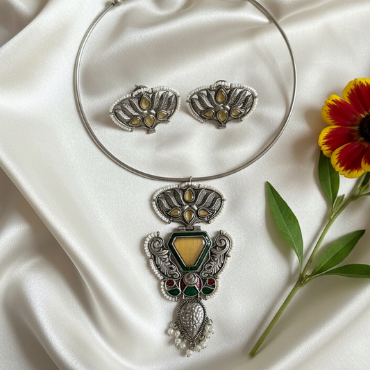 Yellow Stone Hasli Necklace Set
