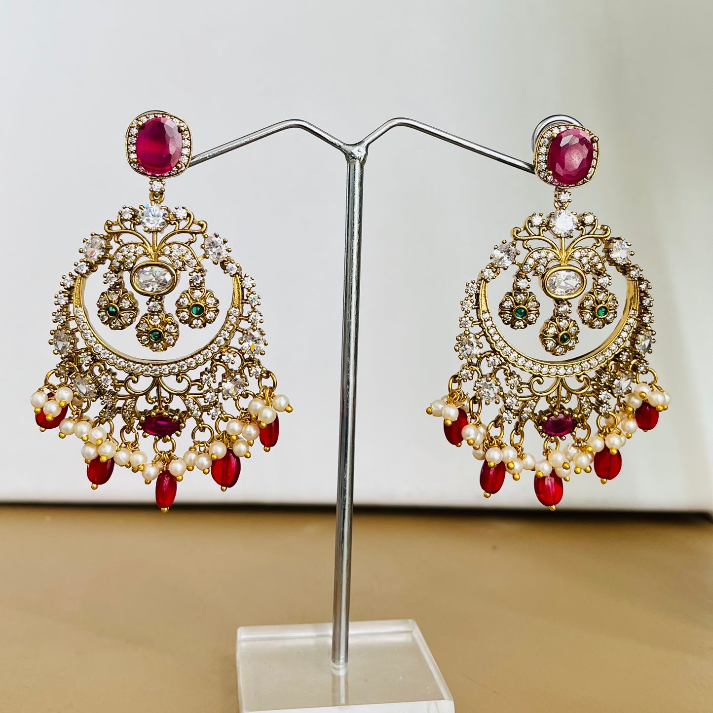 Moissanite Uncut Polki Chandbali Earrings