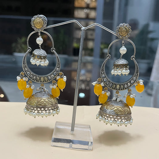 Amisha Dual Tone Chand Jhumka Earrings