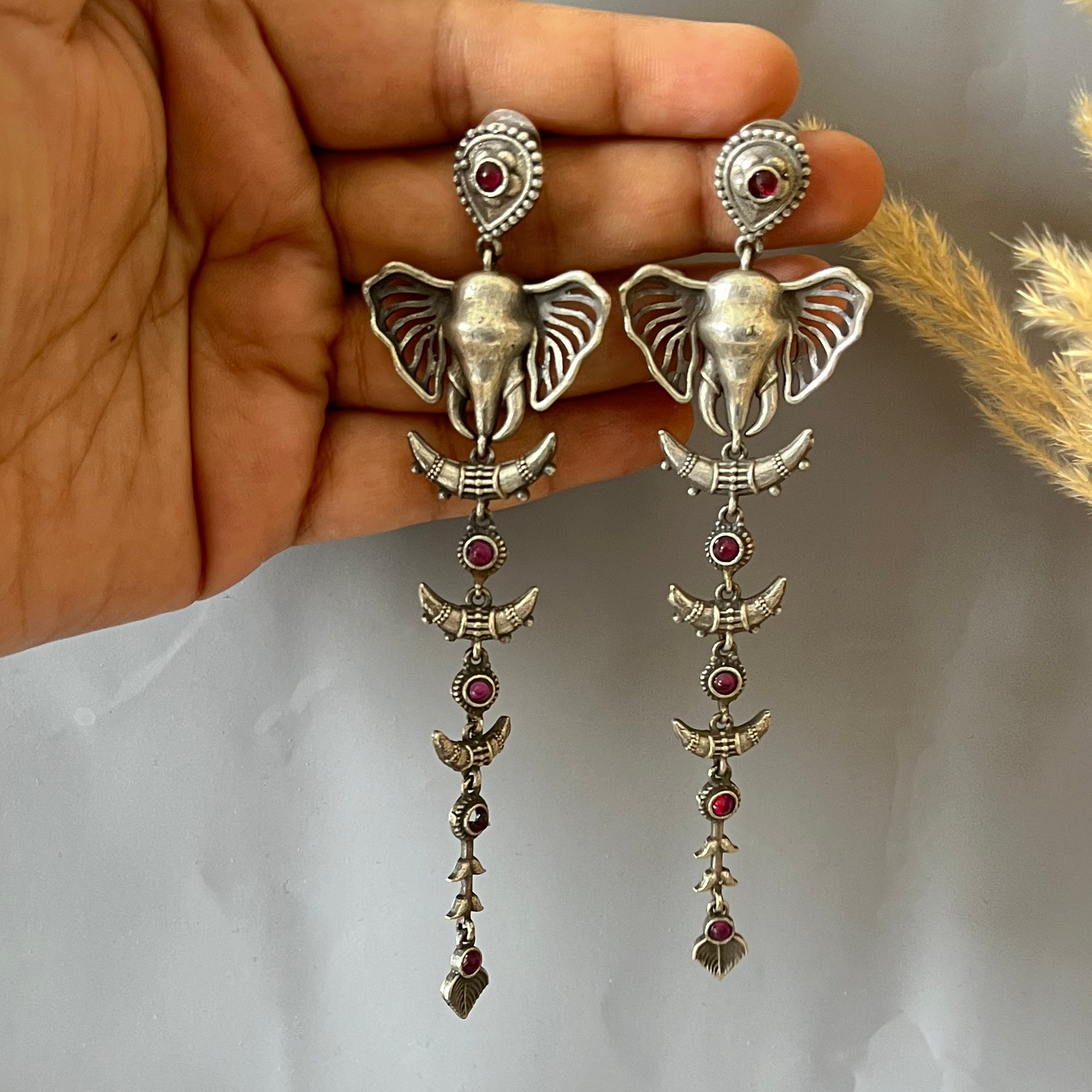 Silver Elephant Drop Earrings