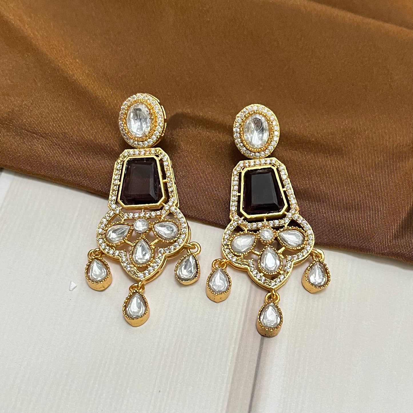 Purple Stone Zircon Earring