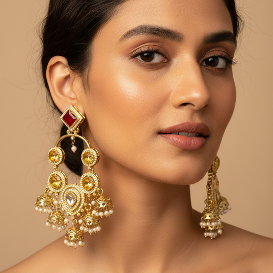 Red & Yellow Stone AD Earrings