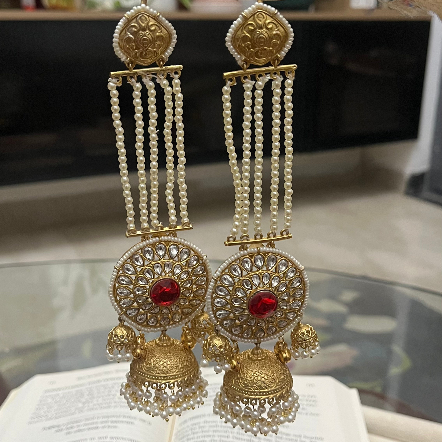 Pearl Sahara Kashmiri Jhumka Earrings