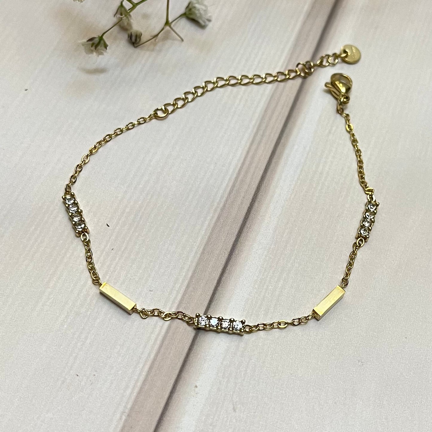 AD Studded Gold Chain Bracelet