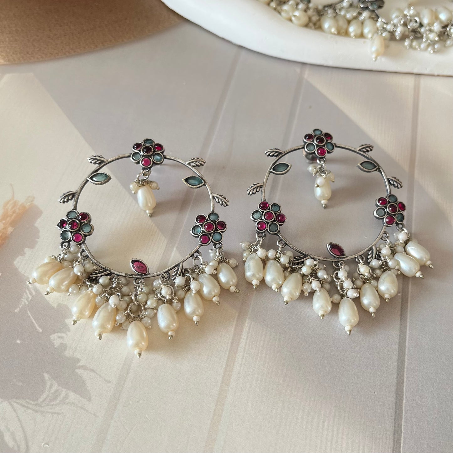 Pearl Designer Hoop Earrings
