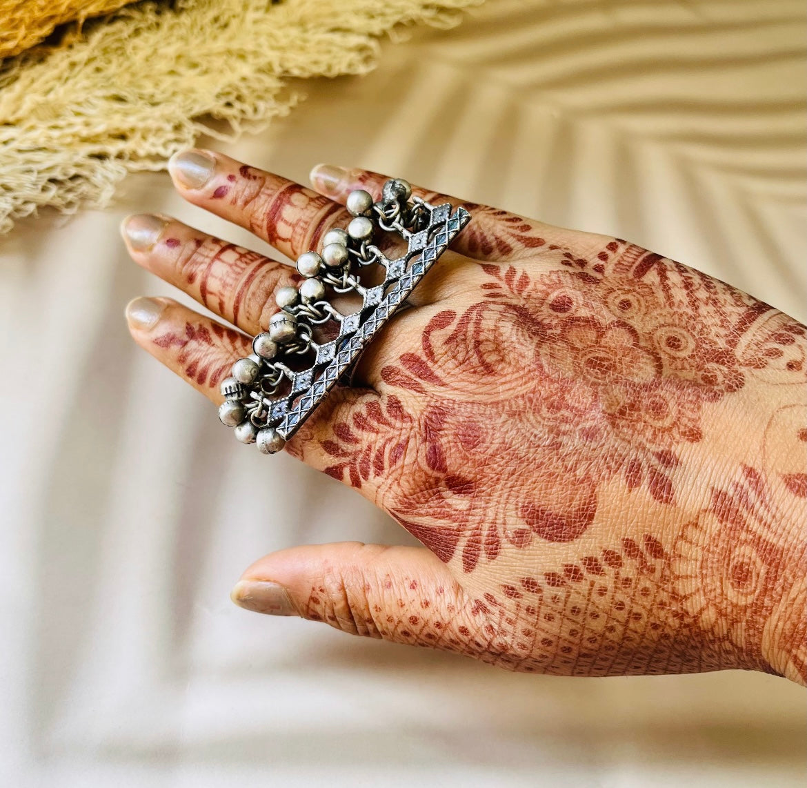 Silver Oxidised Ghungroo Finger Ring