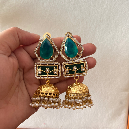 Doublet Stone Jhumka Earrings