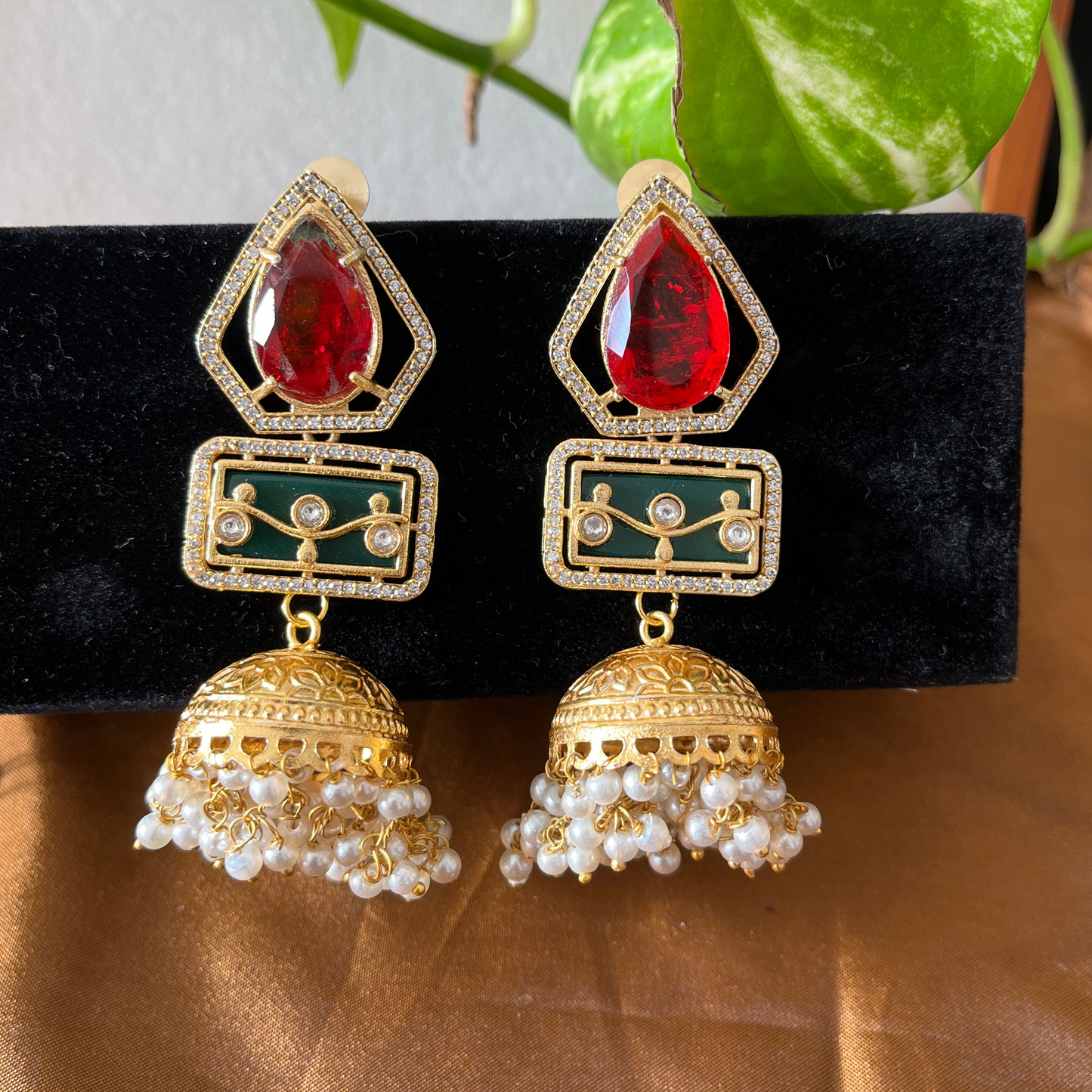 Doublet Stone Jhumka Earrings