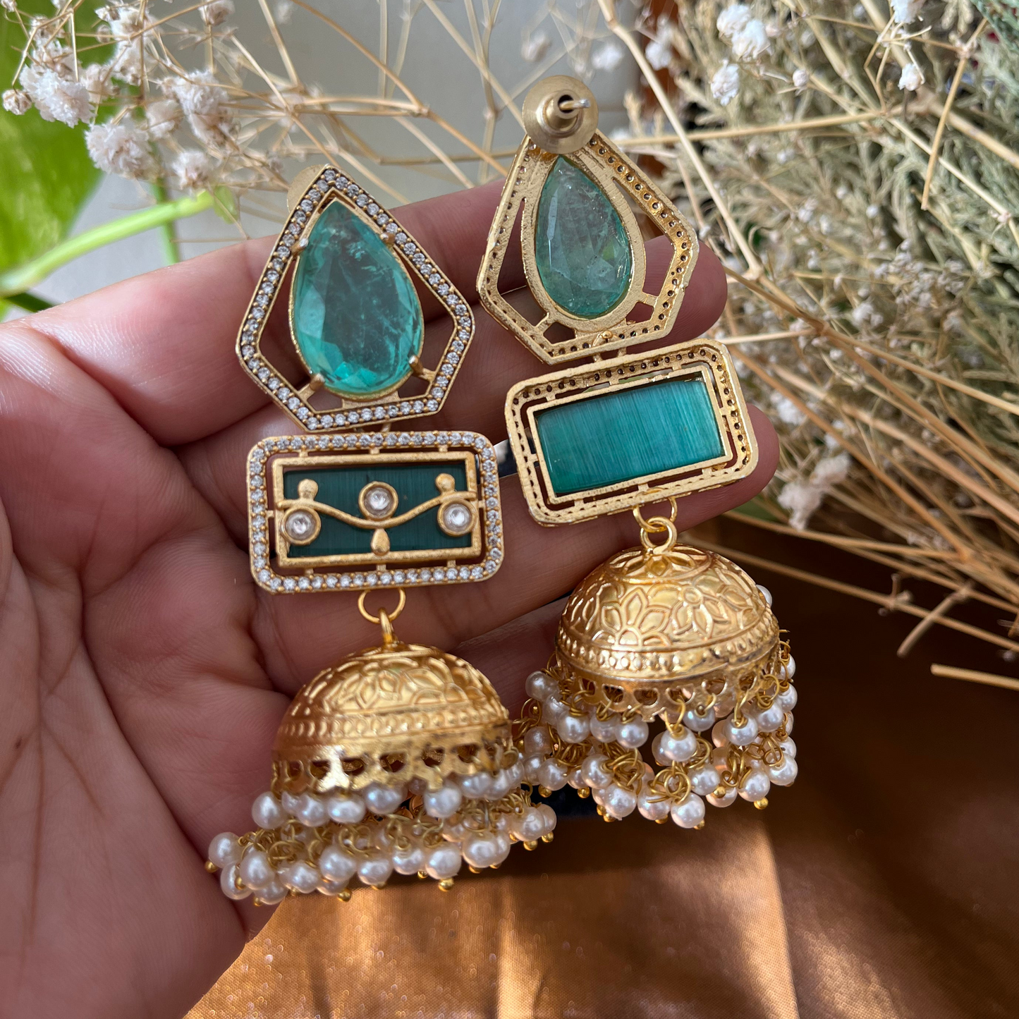 Doublet Stone Jhumka Earrings