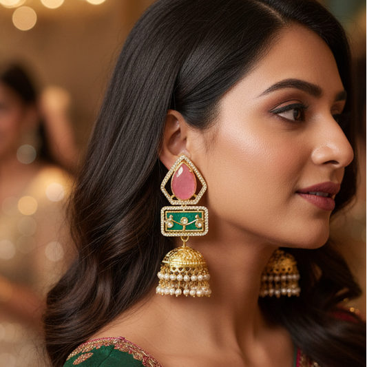 Doublet Stone Jhumka Earrings