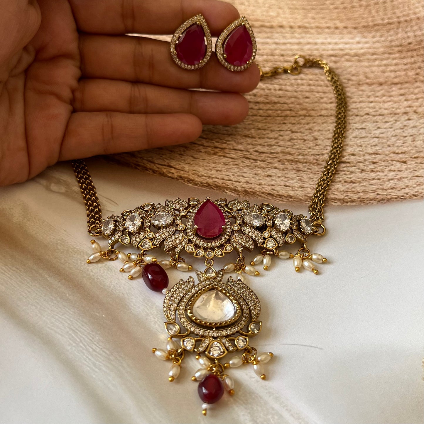 Moissanite Polki Necklace Set