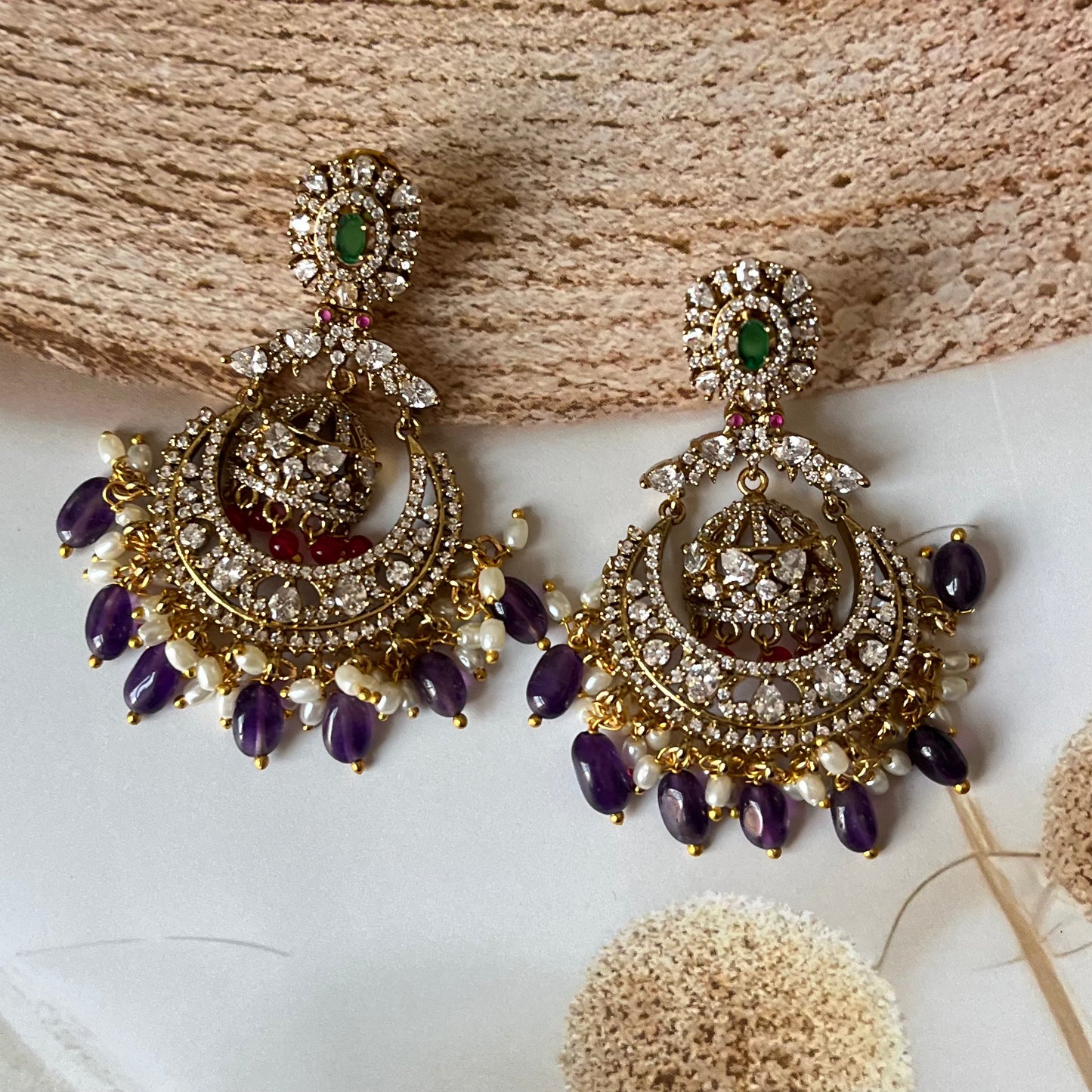 Moissanite Uncut Polki Chandbali Earrings