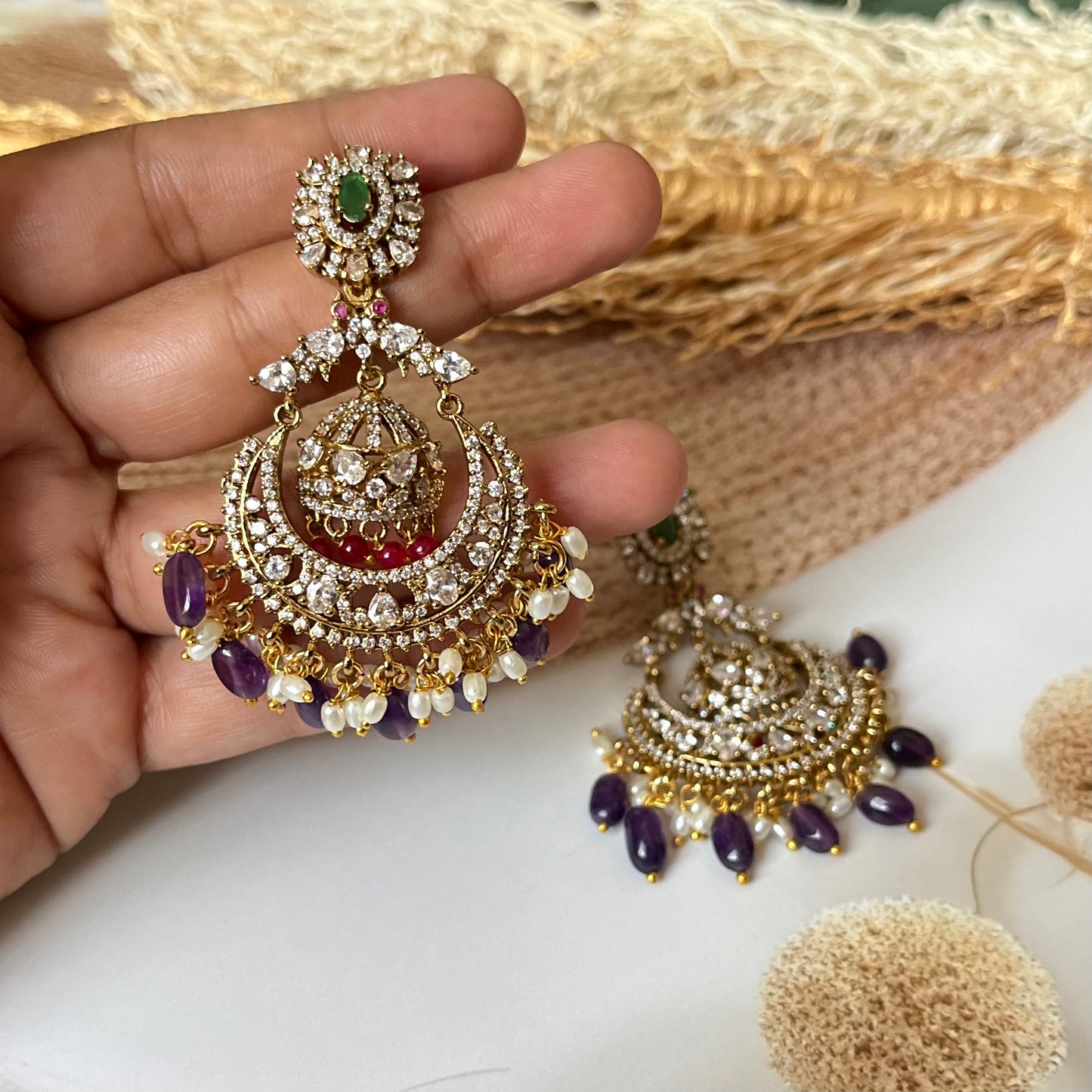 Moissanite Uncut Polki Chandbali Earrings
