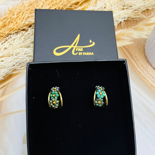 Green Flower Hoop Earrings