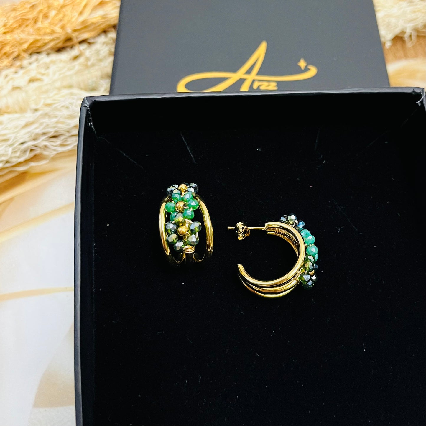 Green Flower Hoop Earrings
