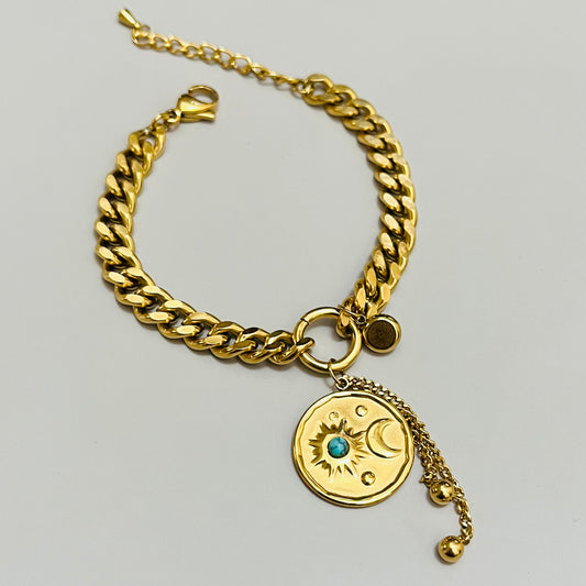 Turquiose Stone Moon Chain Bracelet