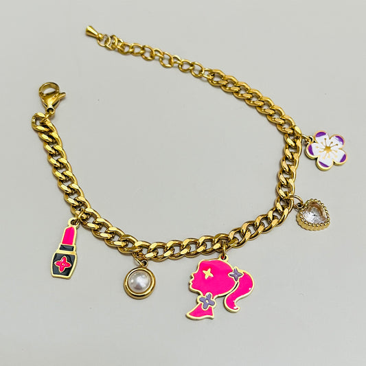 Pink Doll Charm Chain Bracelet