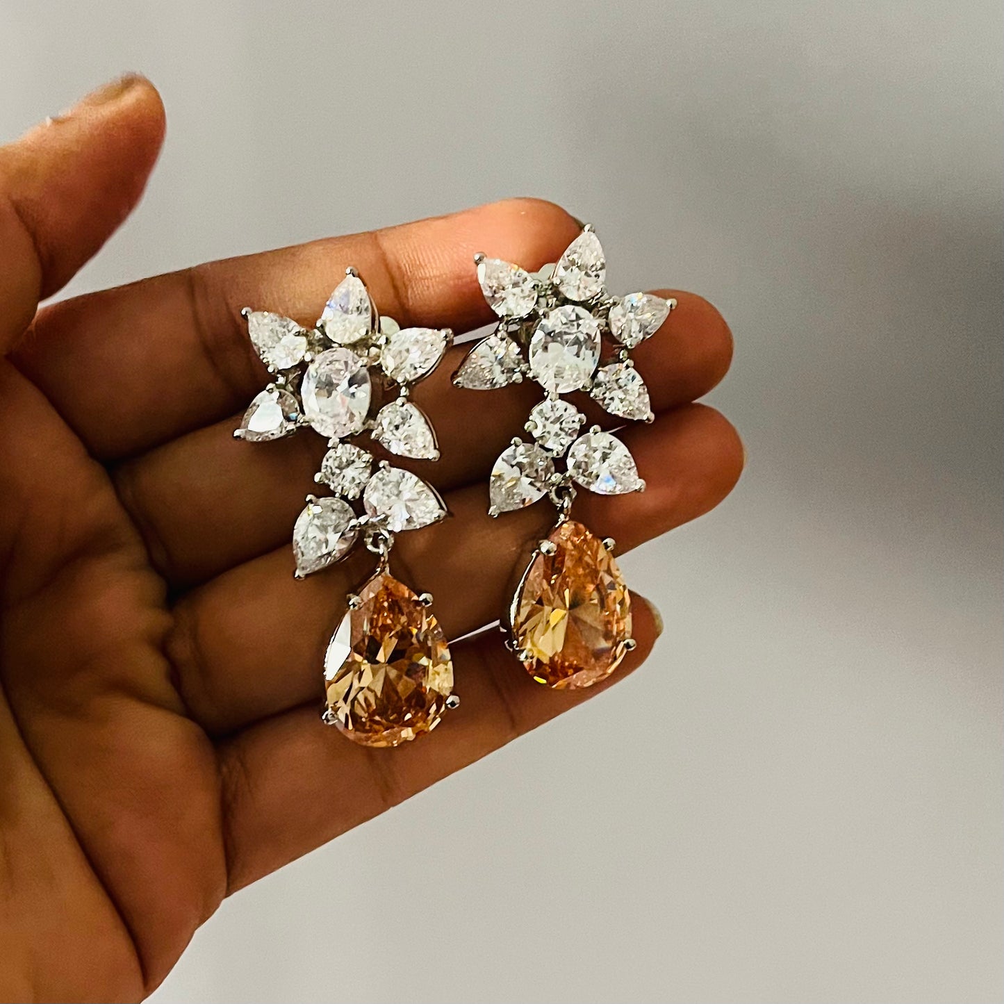 Orangish Rhodium Plated Earrings