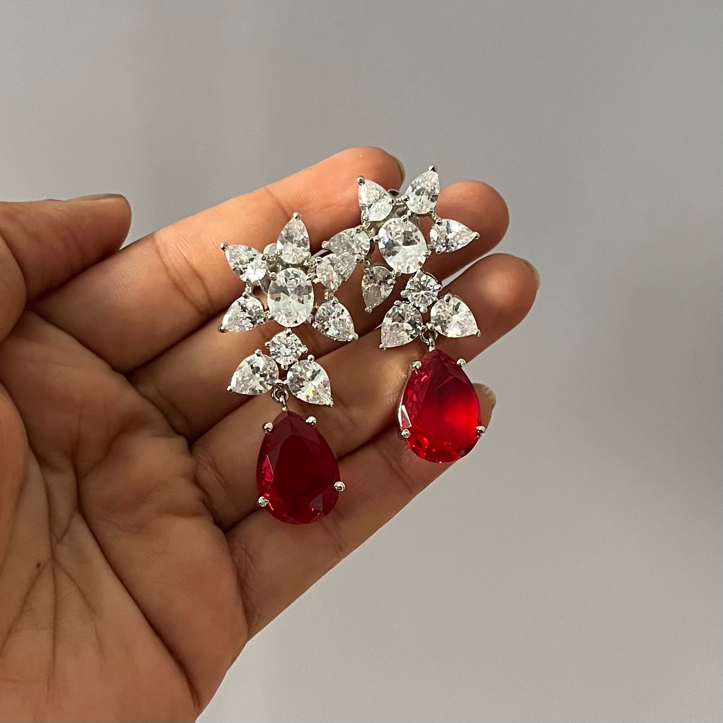 Red Rhodium Plated Earrings